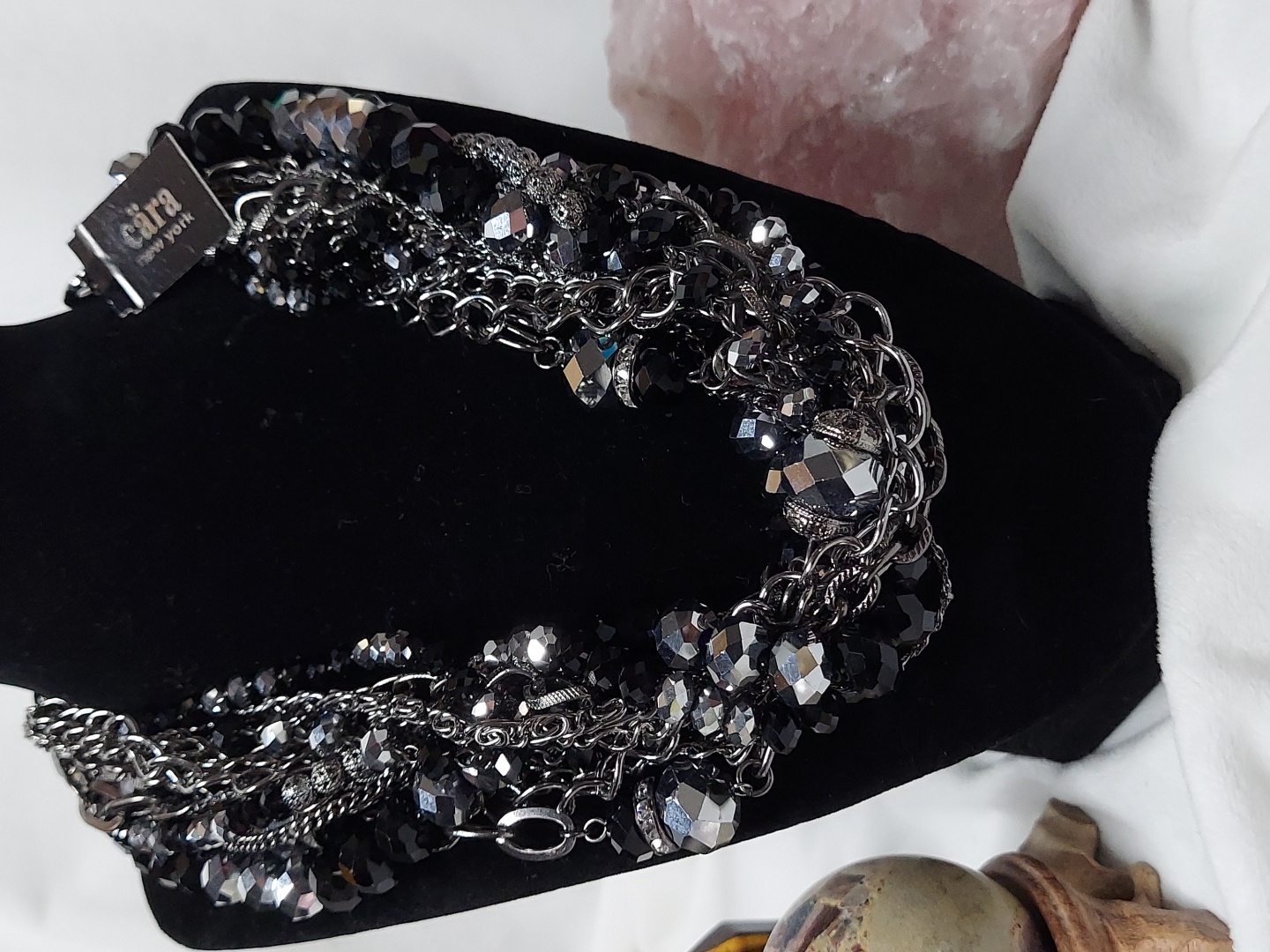 Cara New York Black And Silver Multi-Chain Crystal Necklace